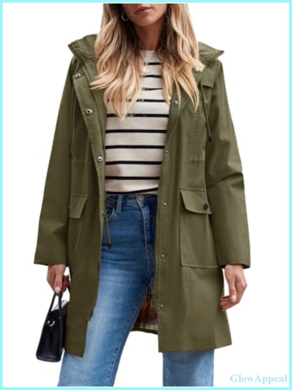 Waterproof Long Rain Jacket Hooded Windbreaker Trench Coat